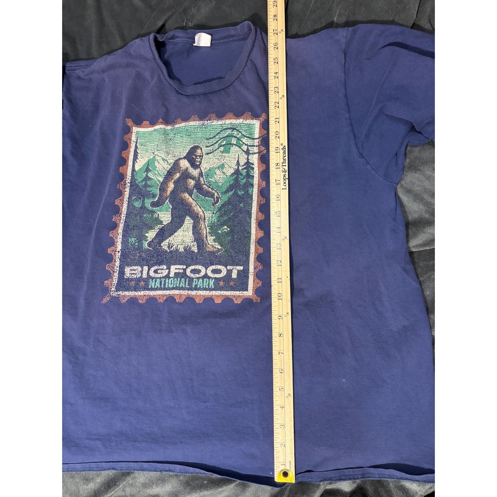 Bigfoot National Park Graphic Tee Navy Blue Sasquatch Stamp T-Shirt Mens XL